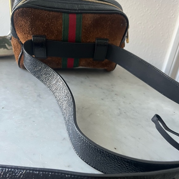 Gucci Brown and Black Suede Bag with Gold Accents - Picture 6 of 13